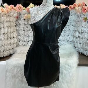 Express One-Shoulder Black Faux Leather Mini Dress